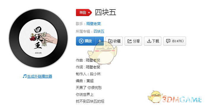 抖音行走在凌晨兩點的馬路上是什么歌 隔壁老樊四塊五歌曲歌詞完整版
