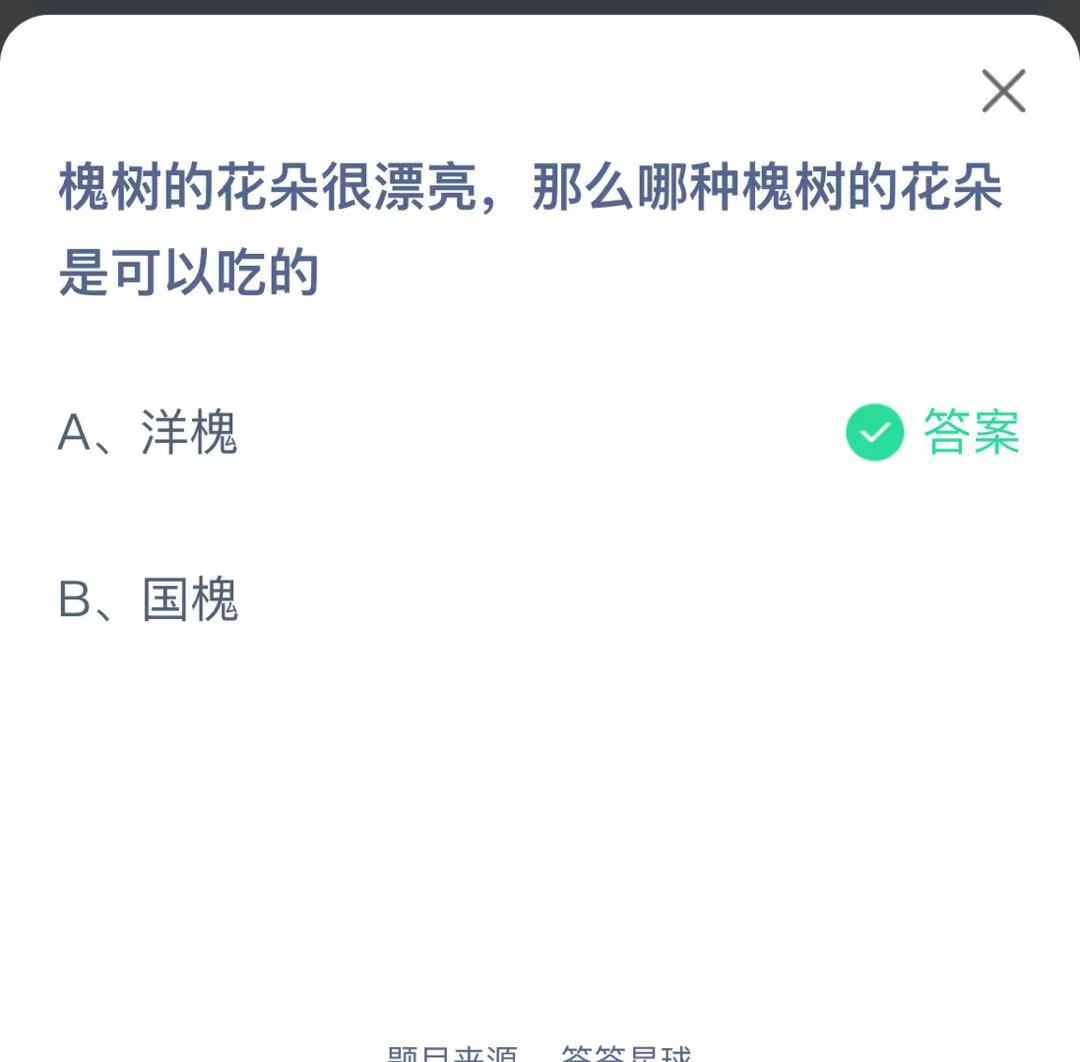 支付寶螞蟻莊園小課堂槐樹的花朵很漂亮，那么哪種槐樹的花朵是可以吃的