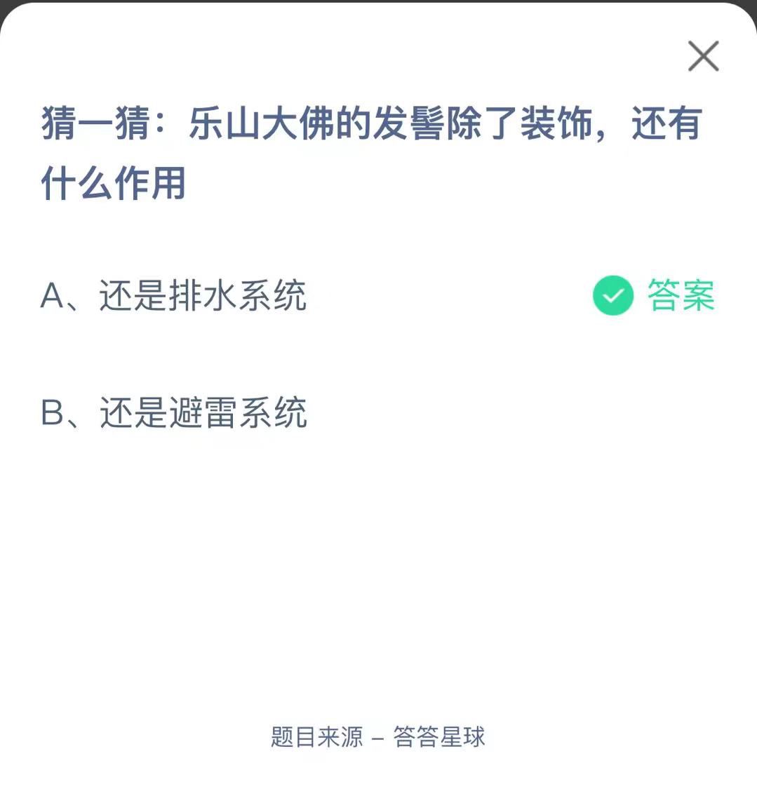 支付寶螞蟻莊園小課堂猜一猜:樂山大佛的發(fā)髻除了裝飾，還有什么作用